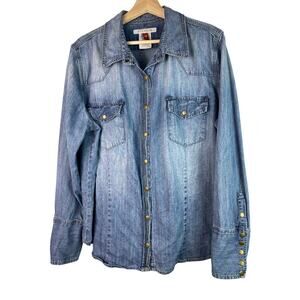 Stetson Women's Size 2X Blue Denim Long Sleeve Gold Snap Front Western Shirt